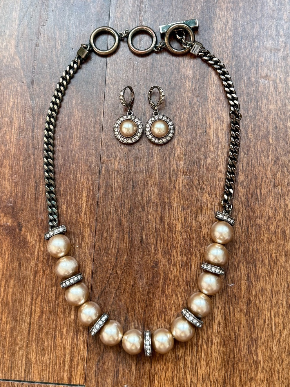 Givenchy Champagne/Bronze Pearl Crystal Necklace & Earrings Set